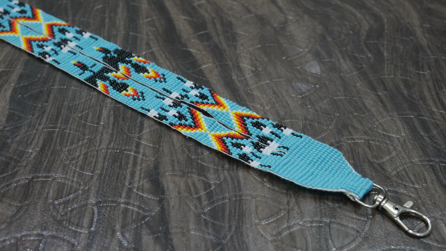 sky-Blue Eagle beaded lanyard with matching Beaded Earrings, Native American Lanyard, beaded badge holder, ID card holder