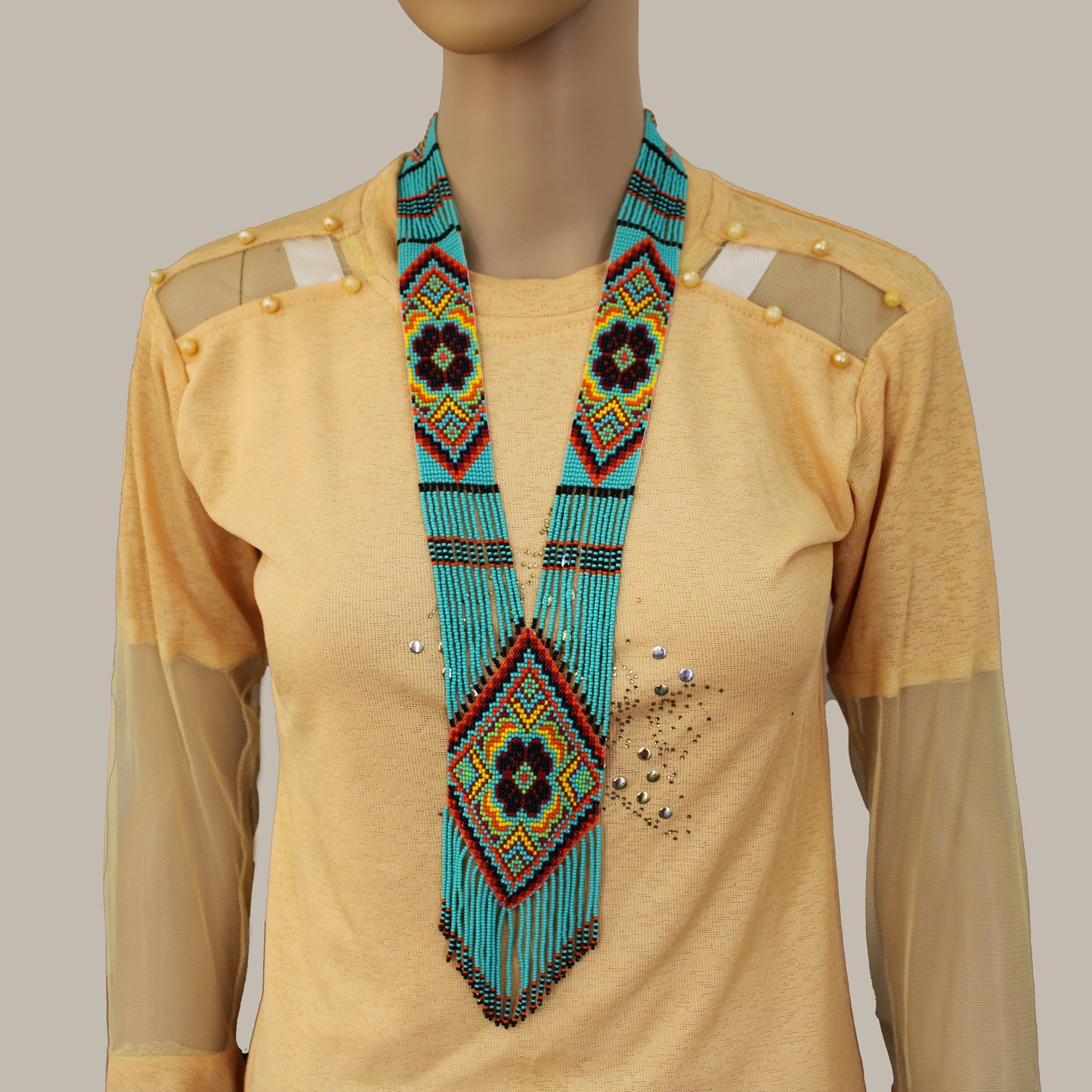 Turquoise Native American Beaded Necklace ( Handmade )