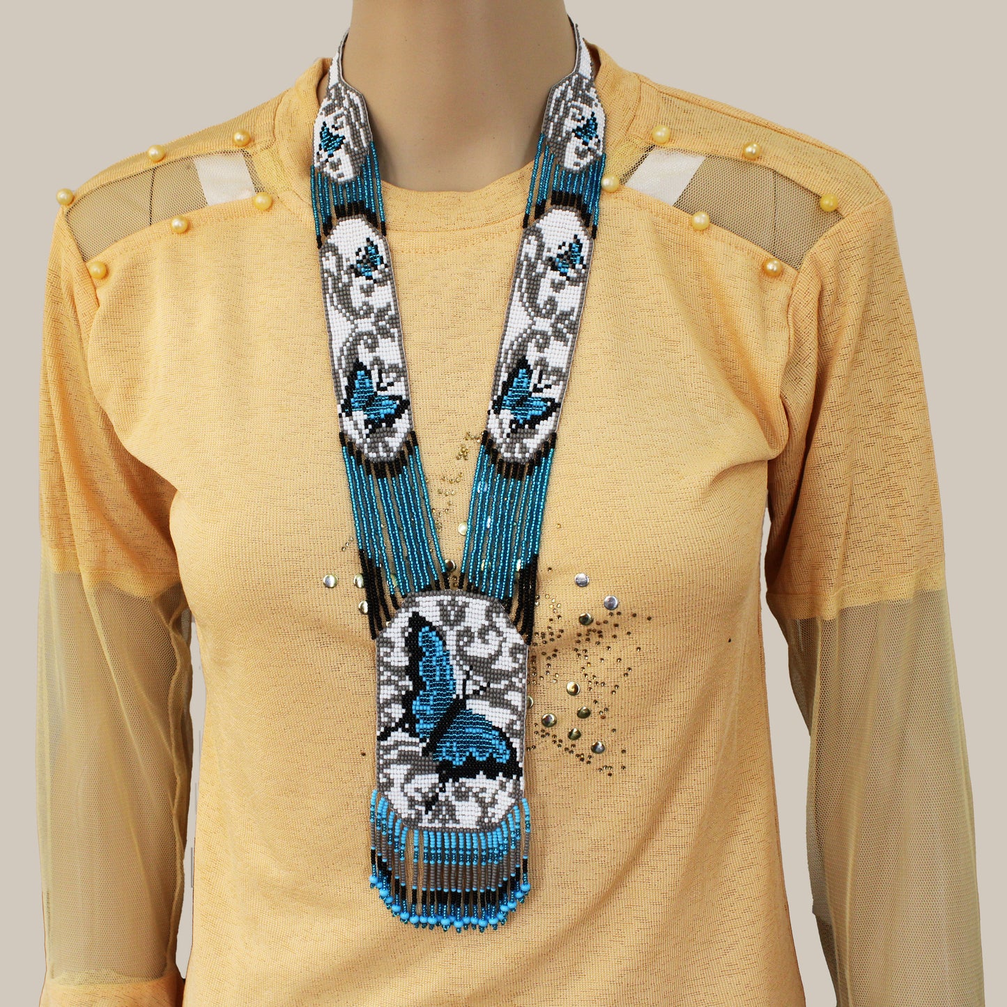 Trans Butterfly Native American Beaded Necklace ( Handmade )