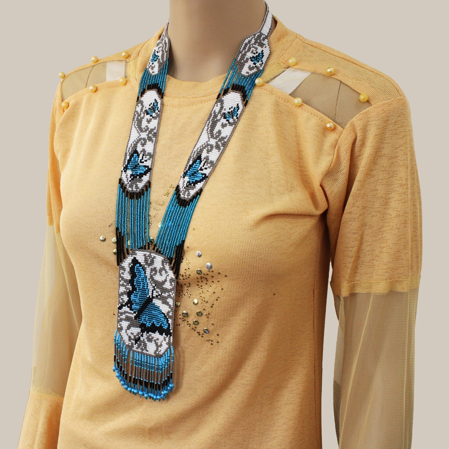 Trans Butterfly Native American Beaded Necklace ( Handmade )