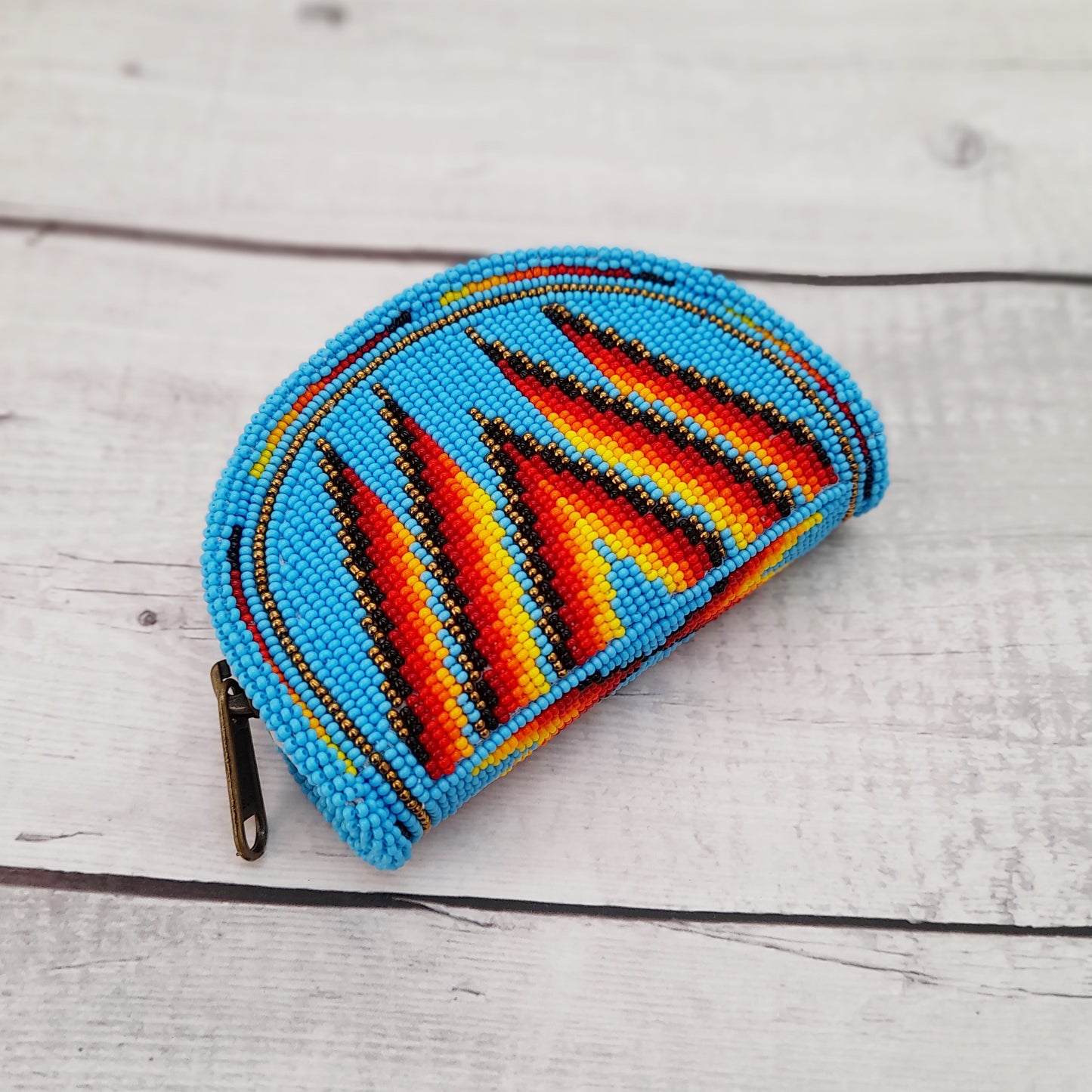 Sky-Blue Native American Beaded Coin Purse, Change Purse For Women, Zippered Change Pouch Wallet, Small Leather Pouch, designer key pouch