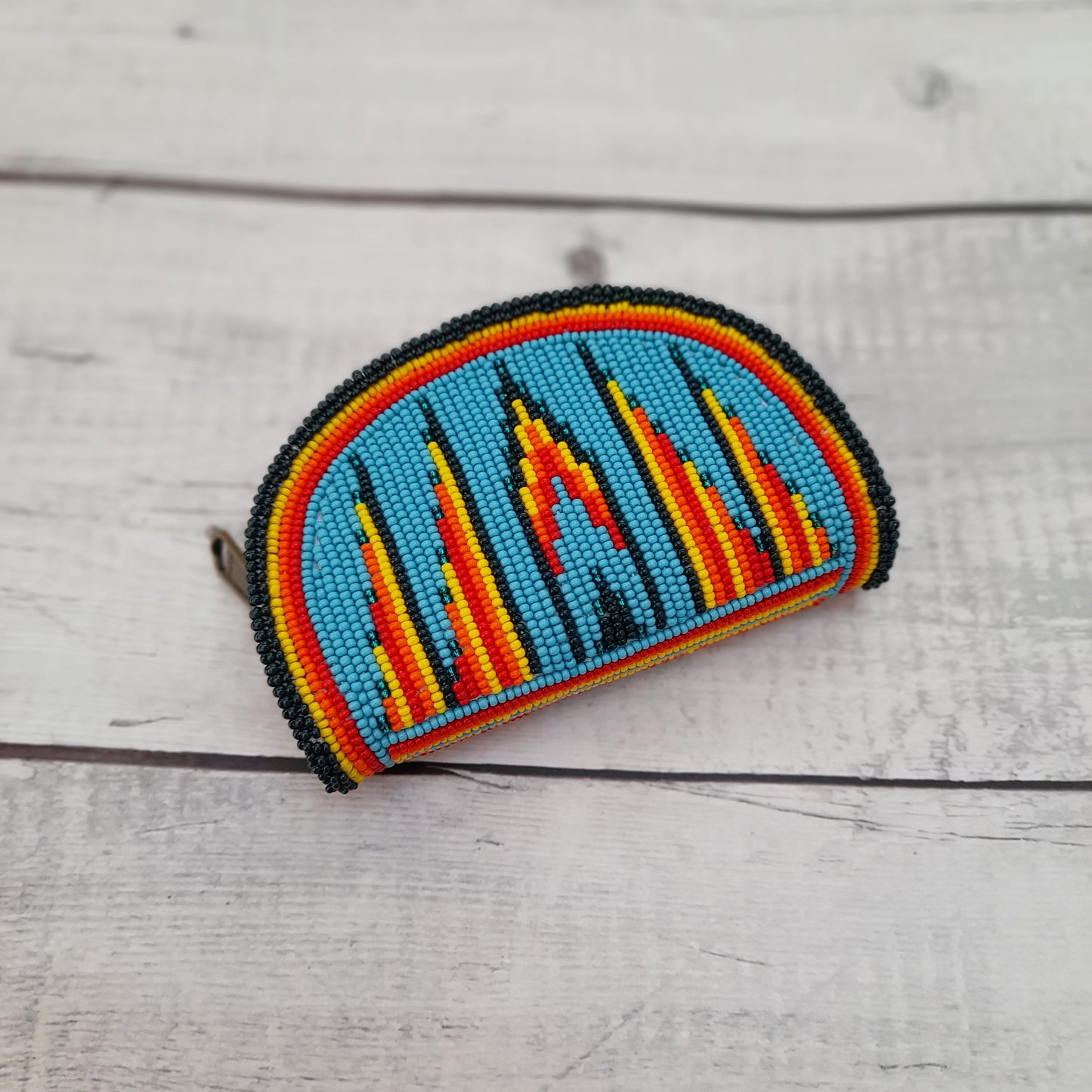 Sky-Blue & Green Native American Beaded Coin Purse, Change Purse For Women, Zippered Change Pouch Wallet, Small Leather Pouch, designer key pouch