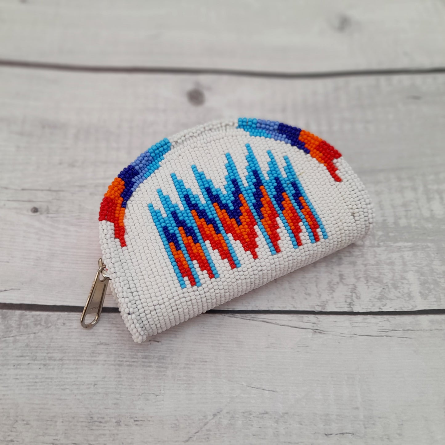 White Native American Beaded Coin Purse, Change Purse For Women, Zippered Change Pouch Wallet, Small Leather Pouch, designer key pouch