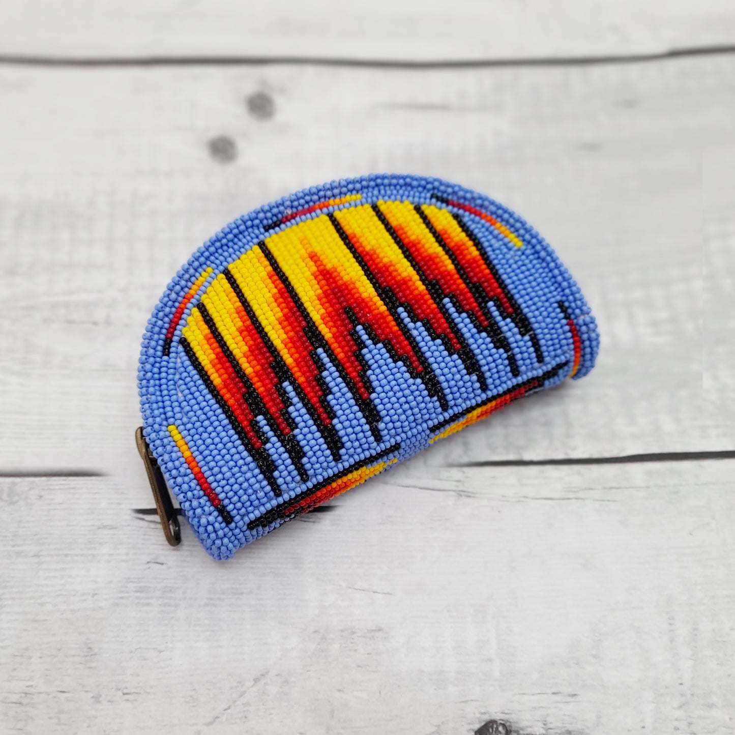 Corn-Flower Blue Native American Beaded Coin Purse, Change Purse For Women, Zippered Change Pouch Wallet, Small Leather Pouch, designer key pouch