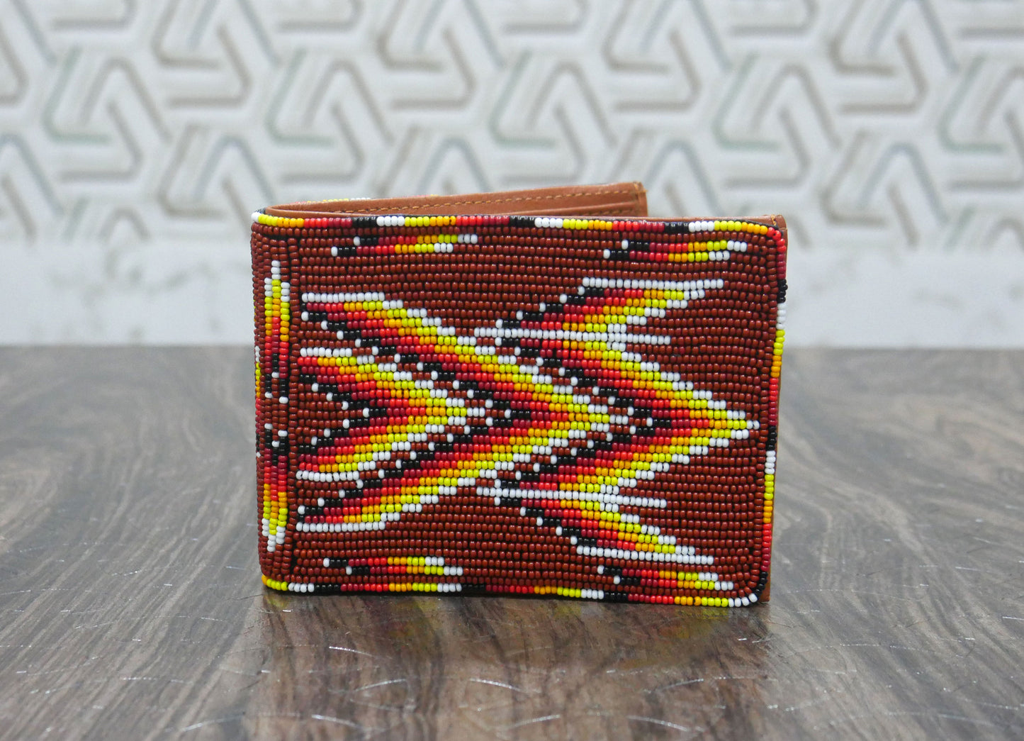 Brown Handmade beaded Leather Wallet seed bead Native American Beadwork| traditional gifts for men and women