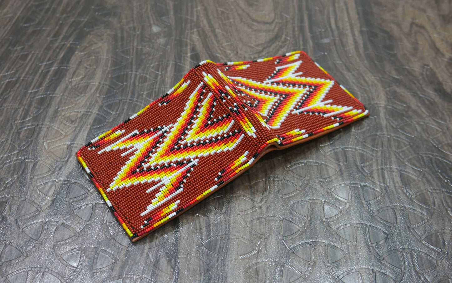 Brown Handmade beaded Leather Wallet seed bead Native American Beadwork| traditional gifts for men and women