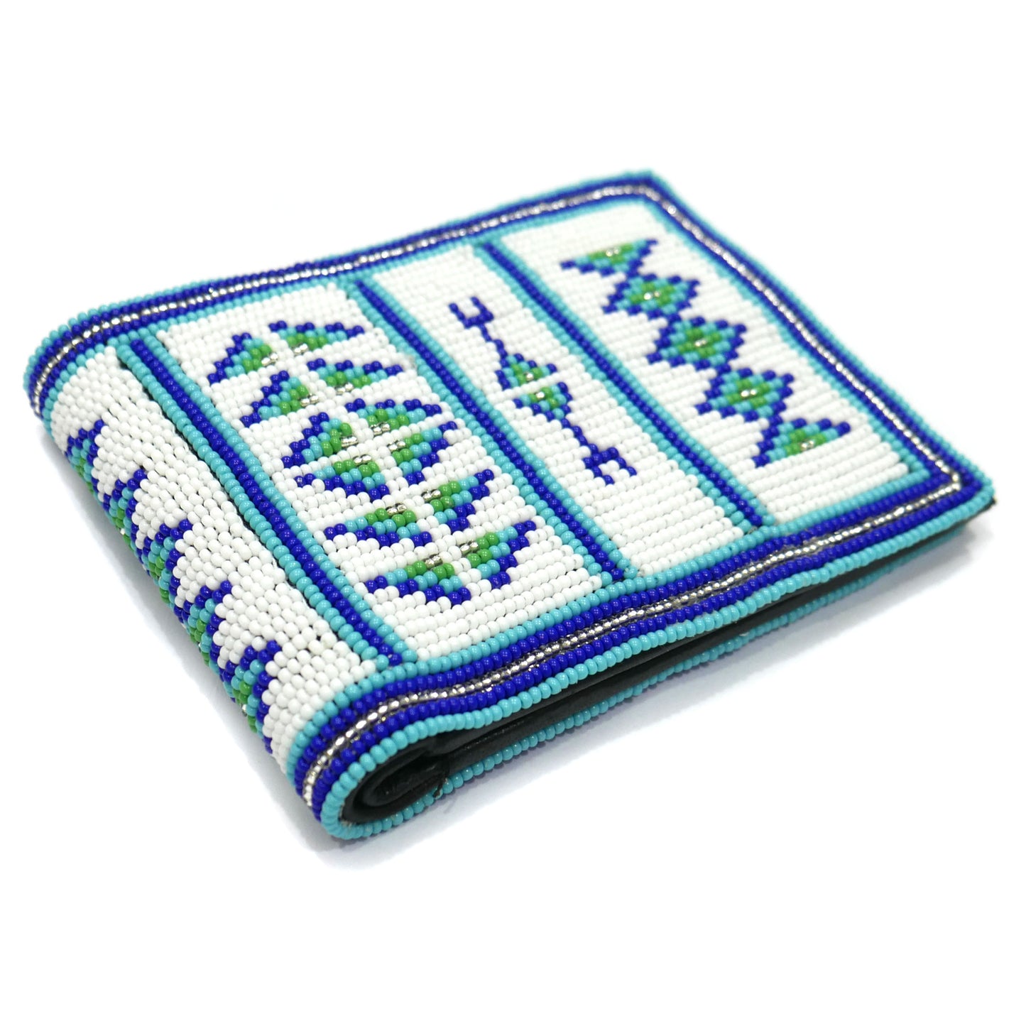 White Handmade beaded Leather Wallet seed bead Native American Beadwork| traditional gifts for men and women