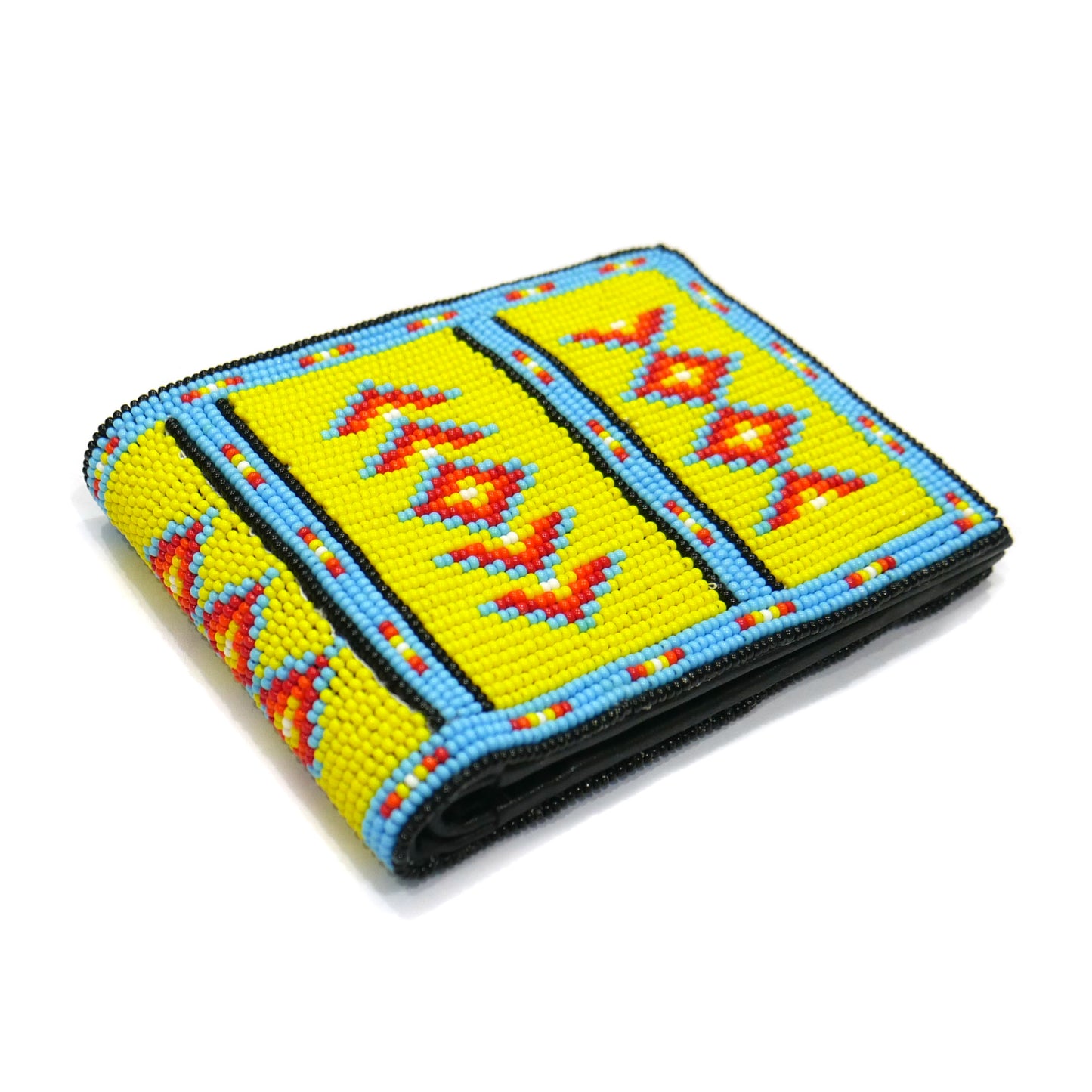 Yellow Handmade beaded Leather Wallet seed bead Native American Beadwork| traditional gifts for men and women