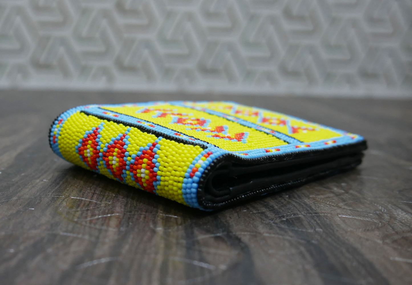 Yellow Handmade beaded Leather Wallet seed bead Native American Beadwork| traditional gifts for men and women