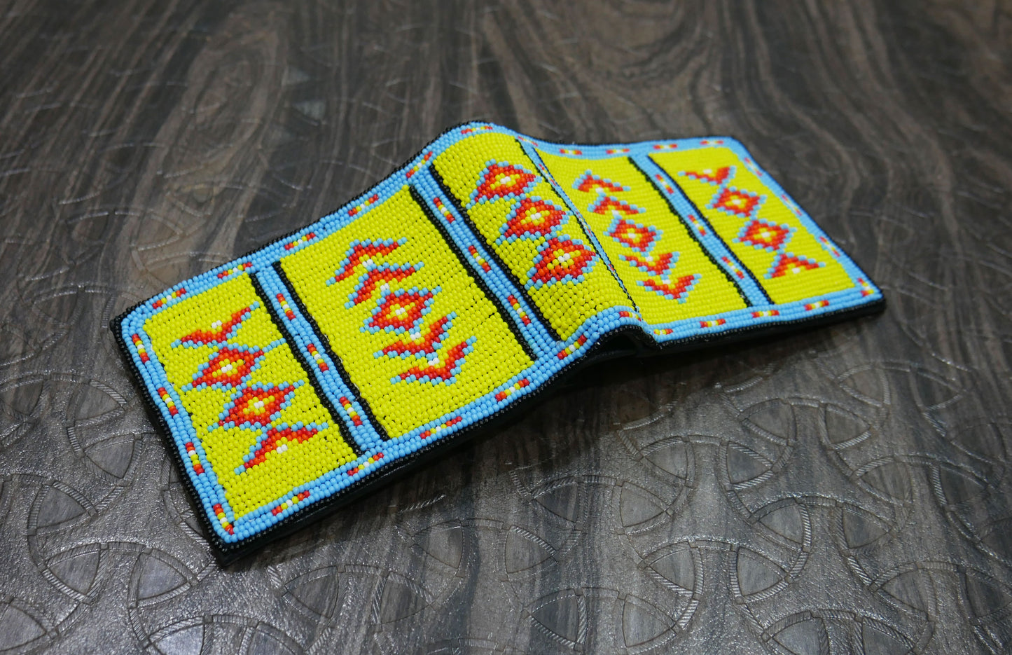 Yellow Handmade beaded Leather Wallet seed bead Native American Beadwork| traditional gifts for men and women