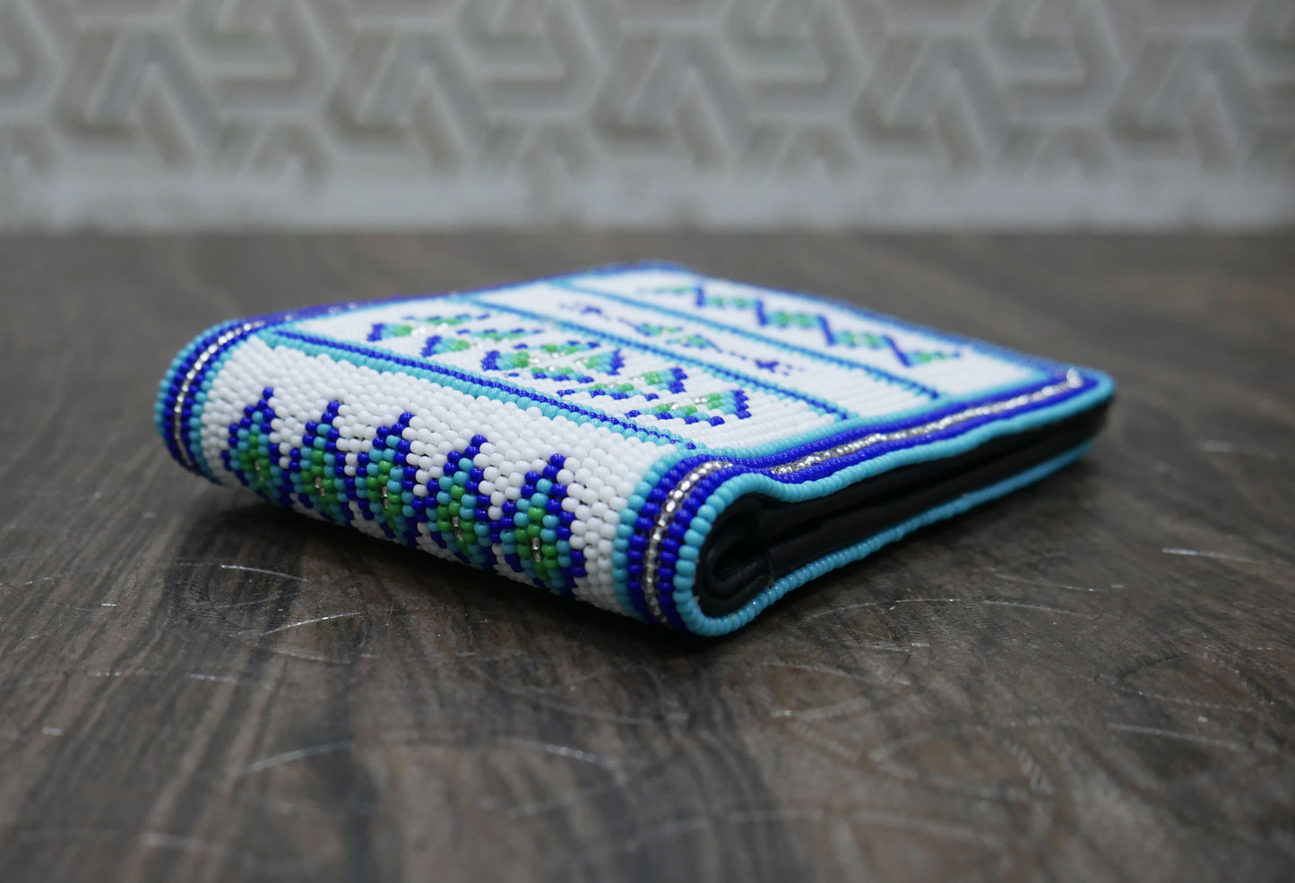 White Handmade beaded Leather Wallet seed bead Native American Beadwork| traditional gifts for men and women