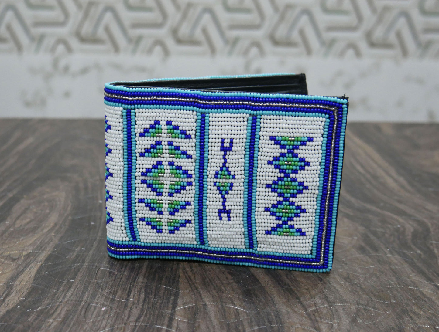 White Handmade beaded Leather Wallet seed bead Native American Beadwork| traditional gifts for men and women