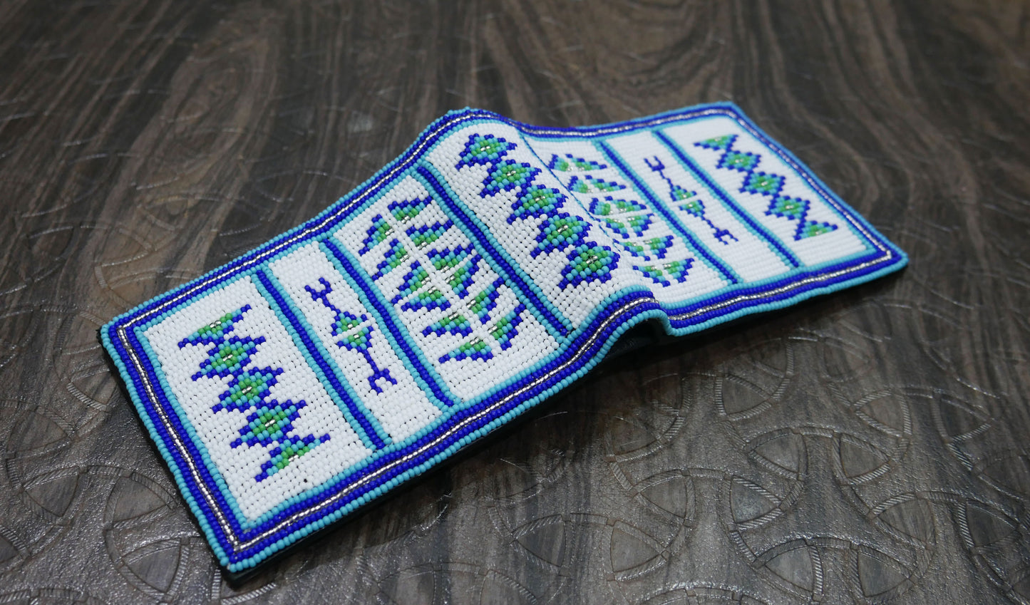 White Handmade beaded Leather Wallet seed bead Native American Beadwork| traditional gifts for men and women