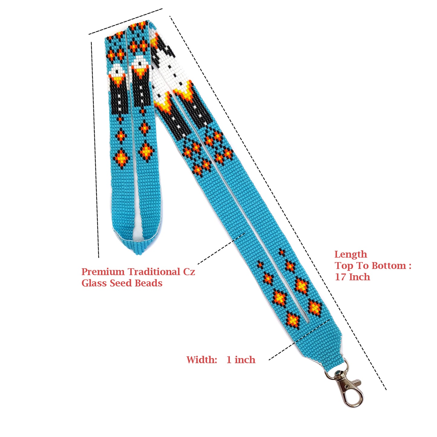 Sky-Blue beaded lanyard with matching Beaded Earrings, Native American Lanyard, beaded badge holder,ID card holder
