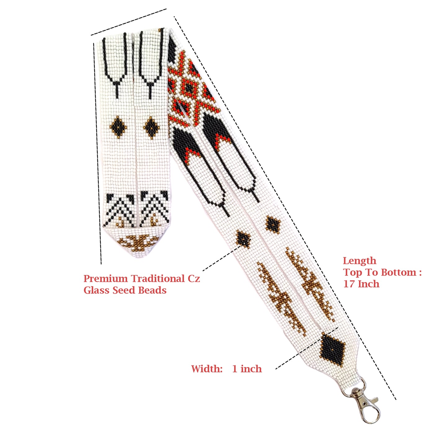 White Feather beaded lanyard with matching Beaded Earrings, Native American Lanyard, beaded badge holder,ID card holder