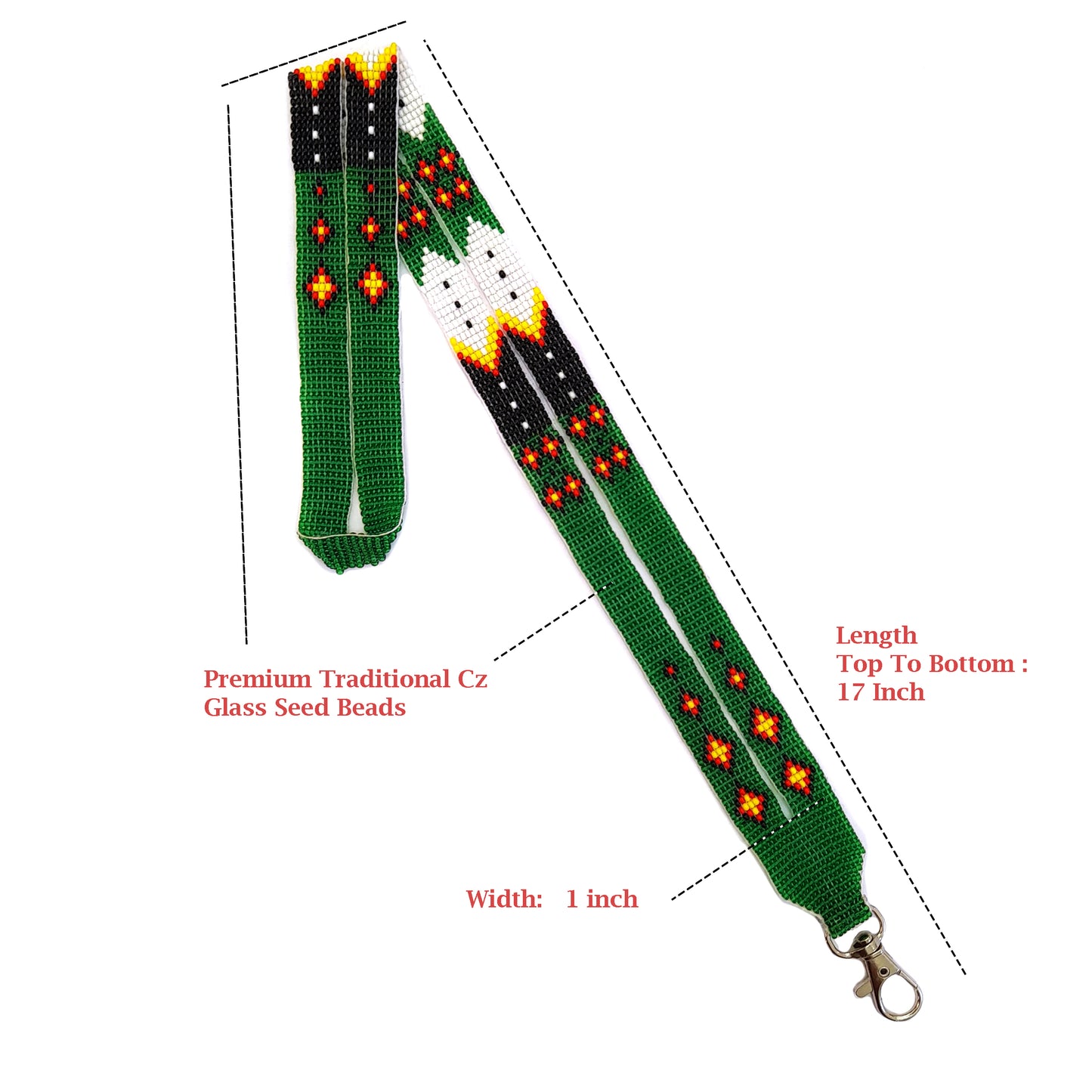 Green Feather beaded lanyard with matching Beaded Earrings, Native American Lanyard, beaded badge holder,ID card holder