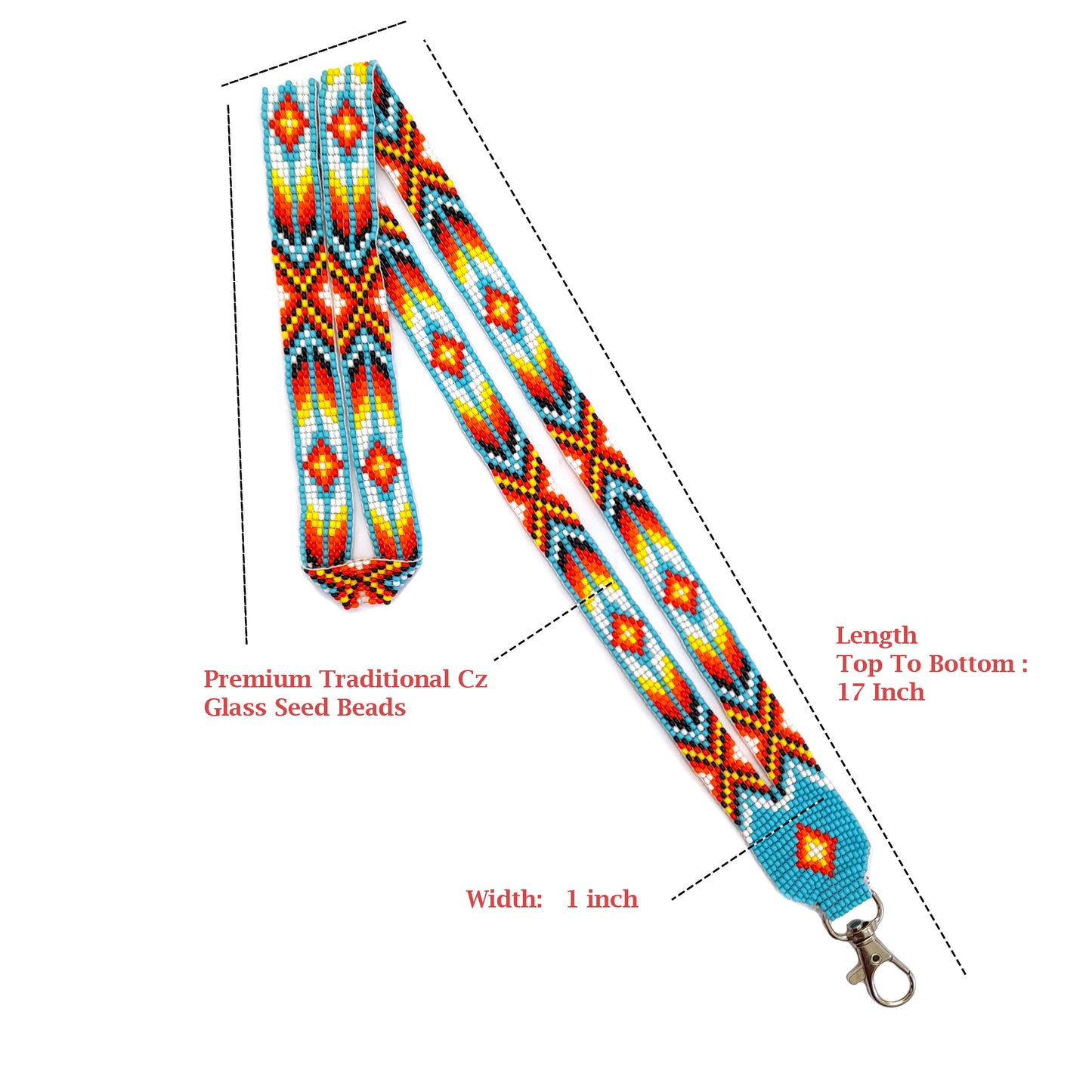 Sky-Blue Multi-Color beaded lanyard with matching Beaded Earrings, Native American Lanyard, beaded badge holder,ID card holder (Copy)