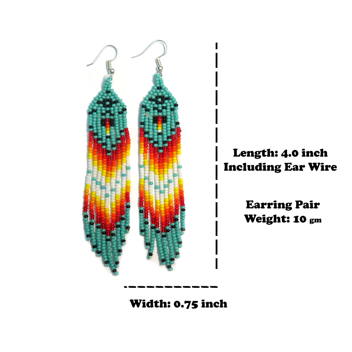 Turquoise Handmade Native American Seed Beads Beaded Earrings