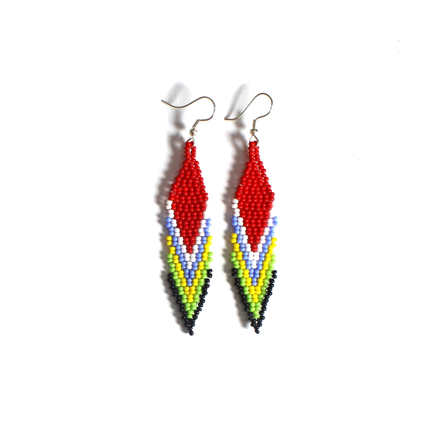 Red Multi Feather beaded lanyard with matching Beaded Earrings, Native American Lanyard, beaded badge holder, ID card holder