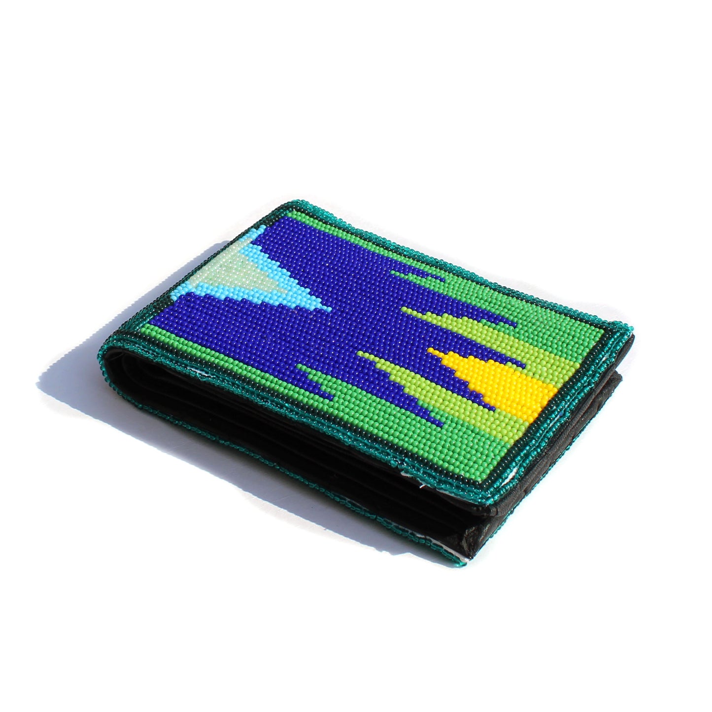 Green & Blue Handmade beaded Leather Wallet seed bead Native American Beadwork| traditional gifts for men and women