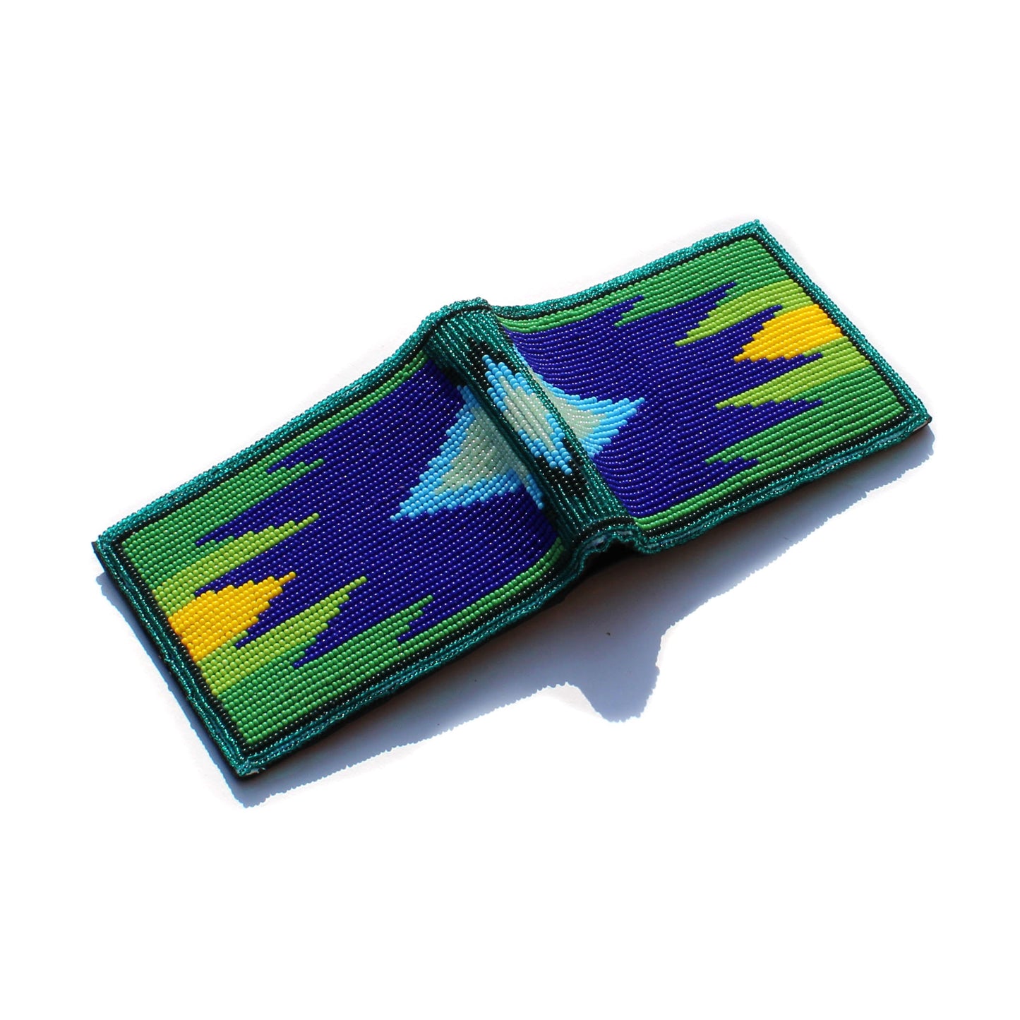 Green & Blue Handmade beaded Leather Wallet seed bead Native American Beadwork| traditional gifts for men and women