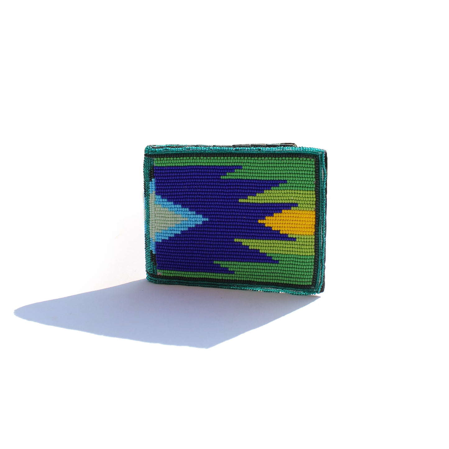Green & Blue Handmade beaded Leather Wallet seed bead Native American Beadwork| traditional gifts for men and women
