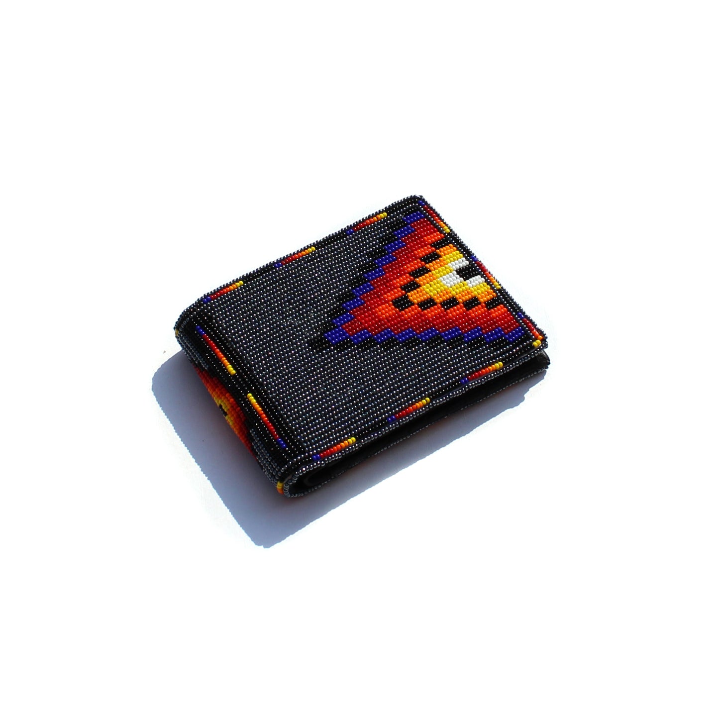 Hematite Handmade beaded Leather Wallet seed bead Native American Beadwork| traditional gifts for men and women