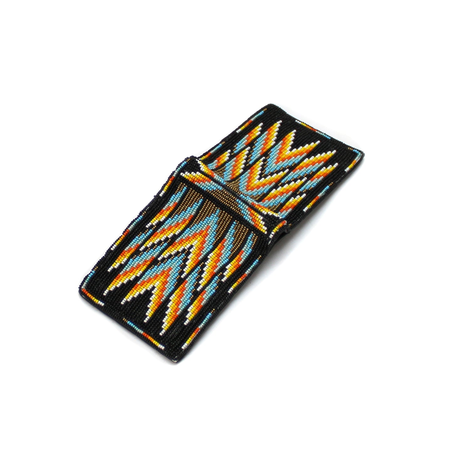 Black Handmade beaded Leather Wallet seed bead Native American Beadwork| traditional gifts for men and women