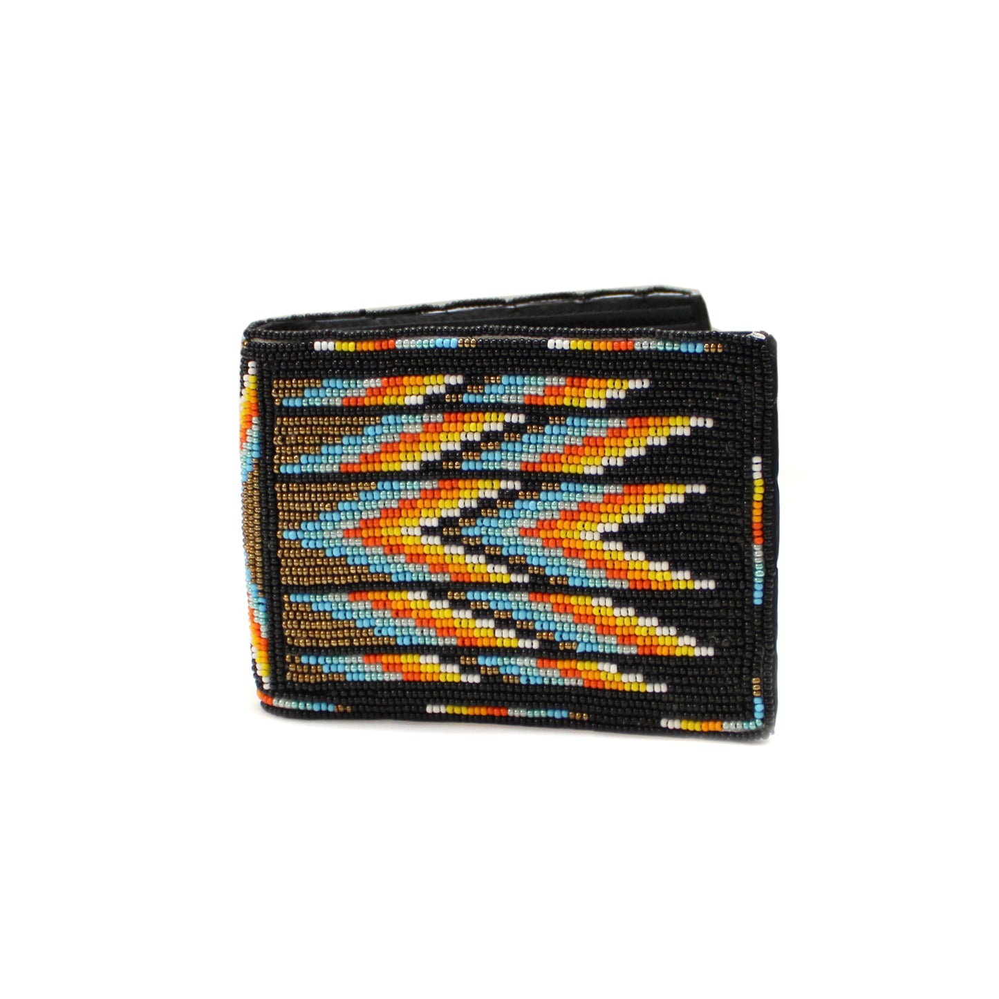 Black Handmade beaded Leather Wallet seed bead Native American Beadwork| traditional gifts for men and women