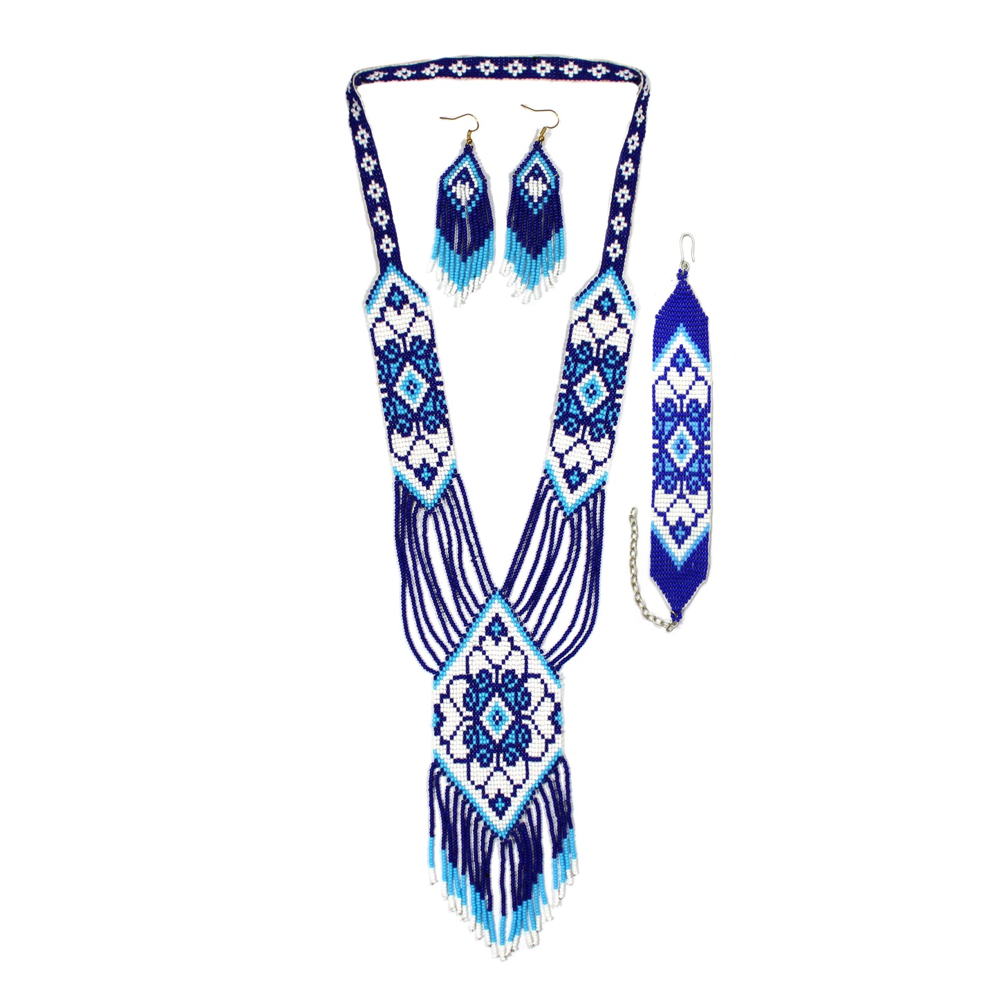 Blue Native American Beaded Necklace ( Handmade )