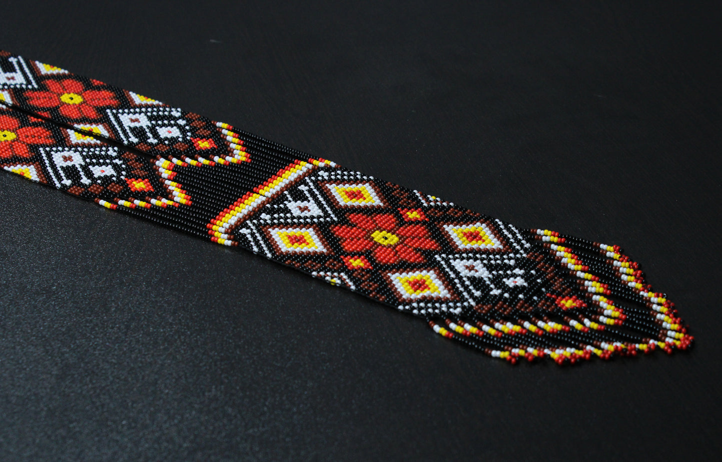 Black & Brown Flower Native American Beaded Necklace ( Handmade )