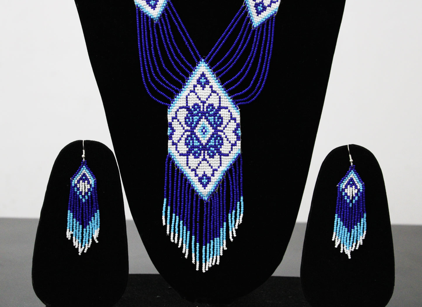 Blue Native American Beaded Necklace ( Handmade )