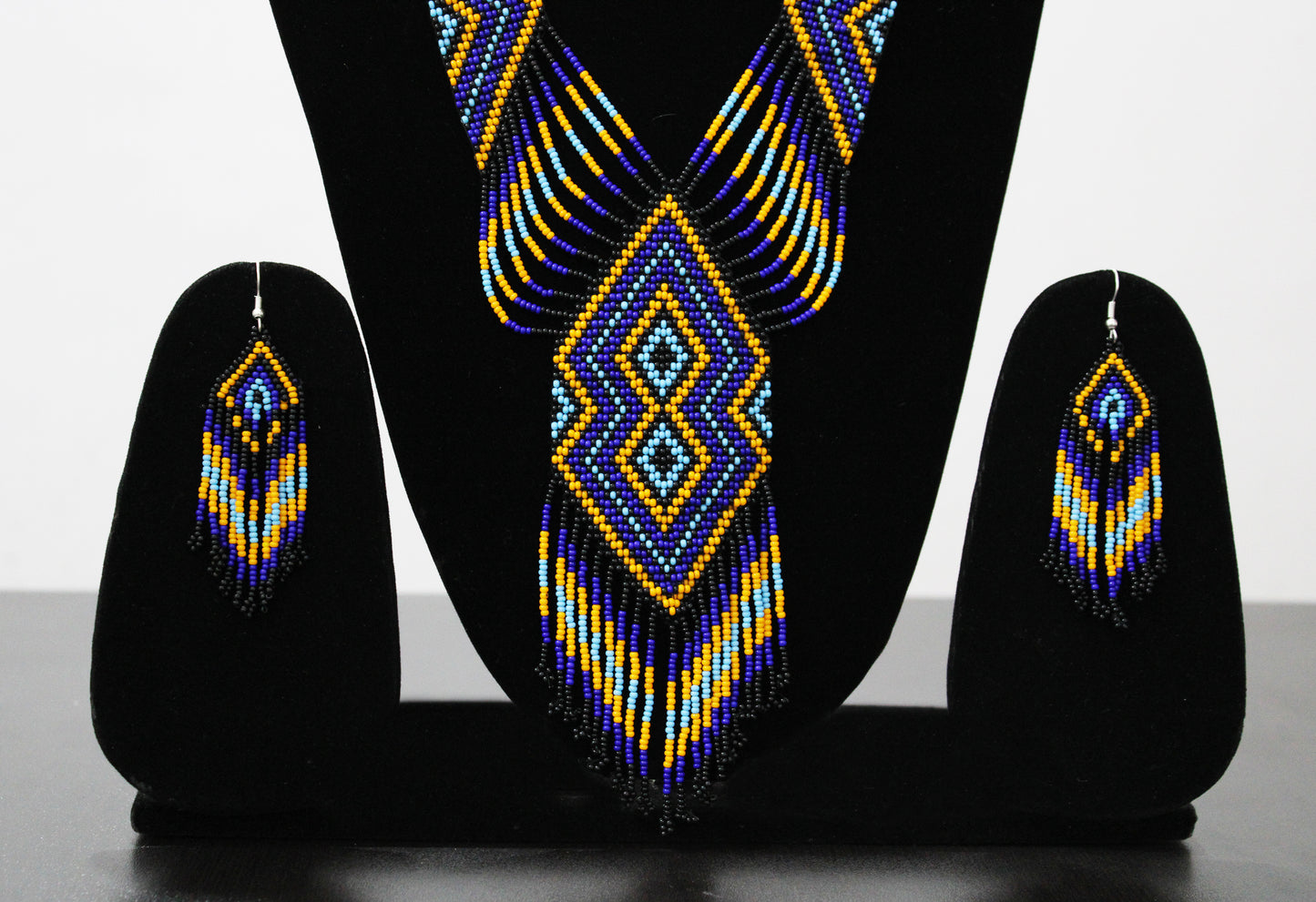 Blue Native American Beaded Necklace ( Handmade )