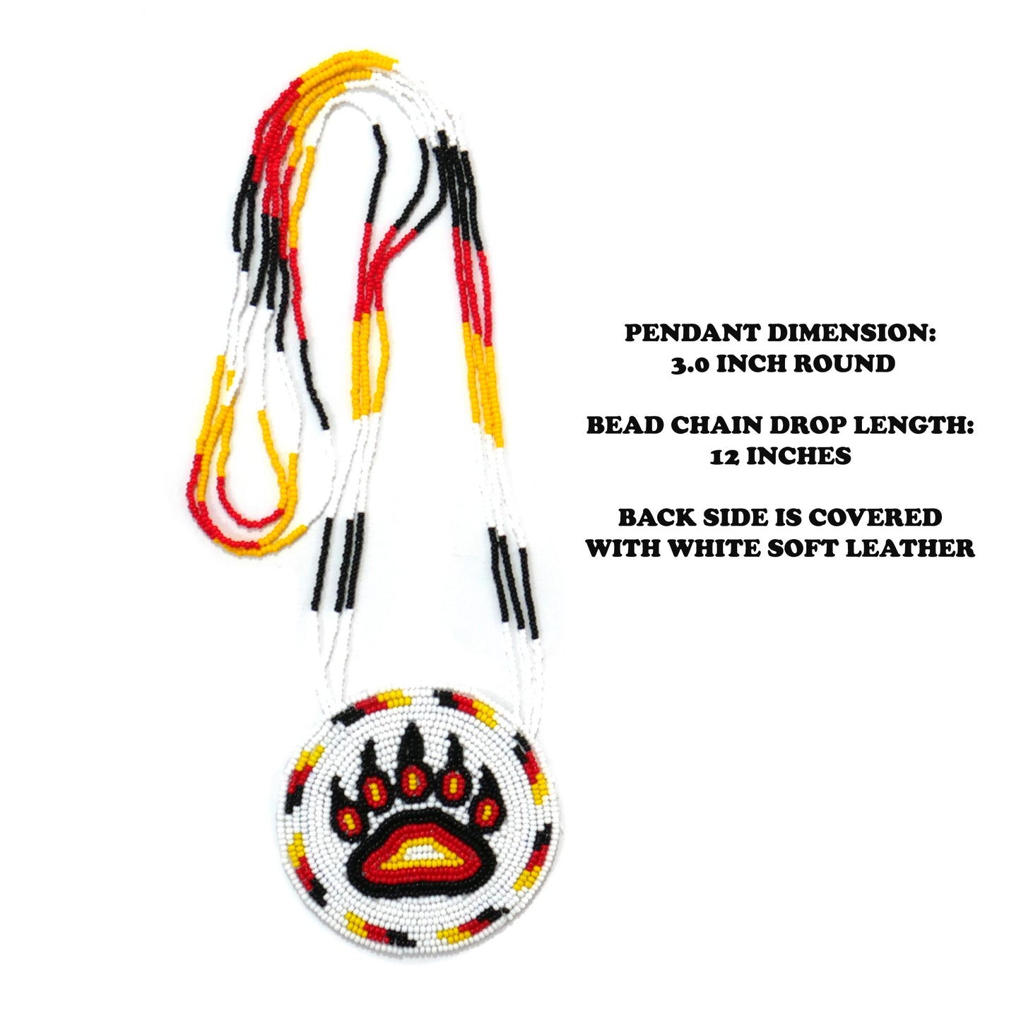White & Black Native American Beaded Bear Paw Medallion Necklace ( Handmade )