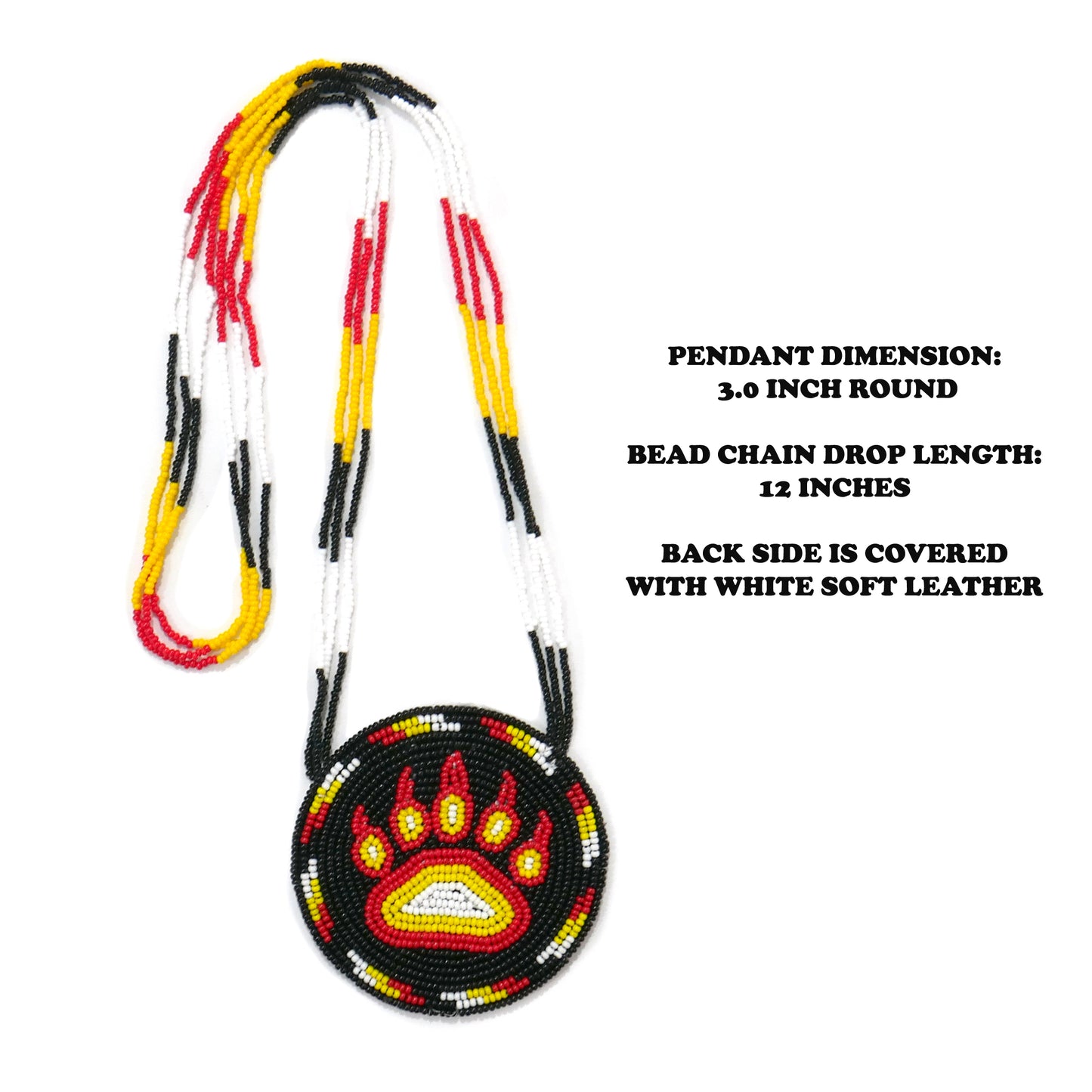 Black Native American Beaded Bear Paw Medallion Necklace ( Handmade )