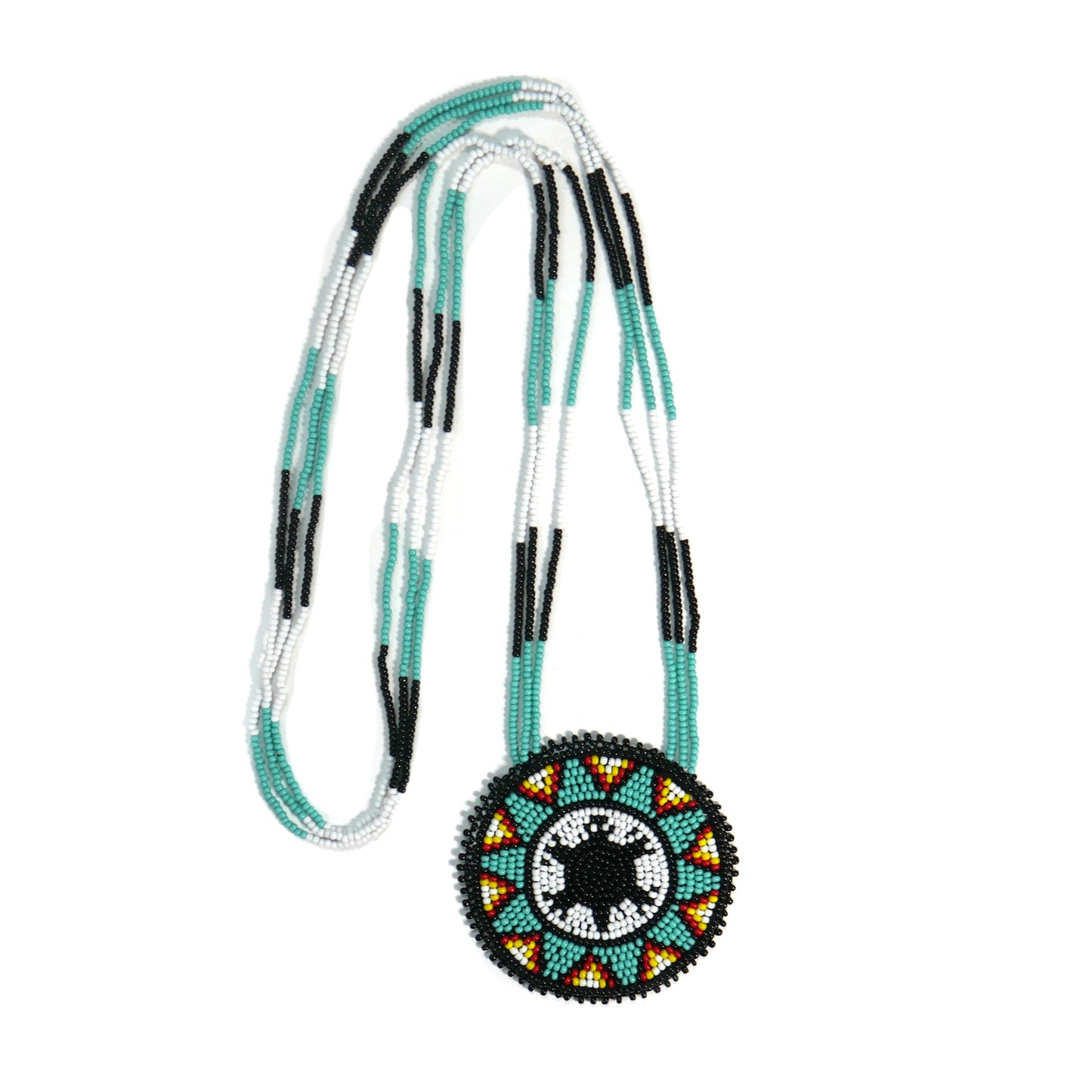 Turquoise & Black Native American Beaded Turtle Medallion ( Handmade )