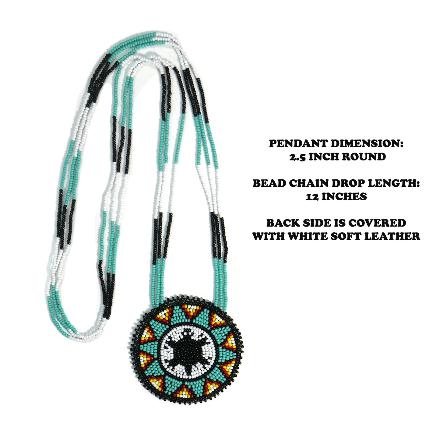 Turquoise & Black Native American Beaded Turtle Medallion ( Handmade )