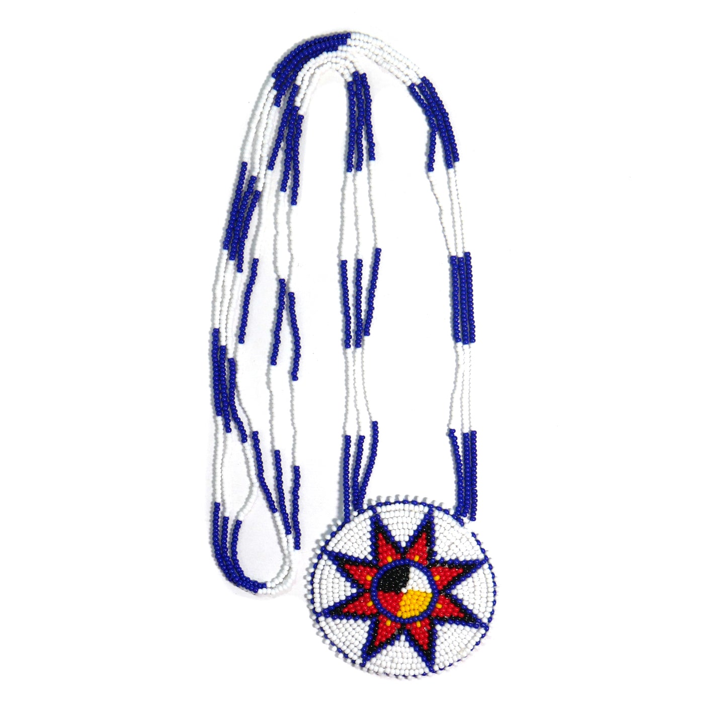 White Native American Four Direction Star Beaded Medallion Necklace ( Handmade )