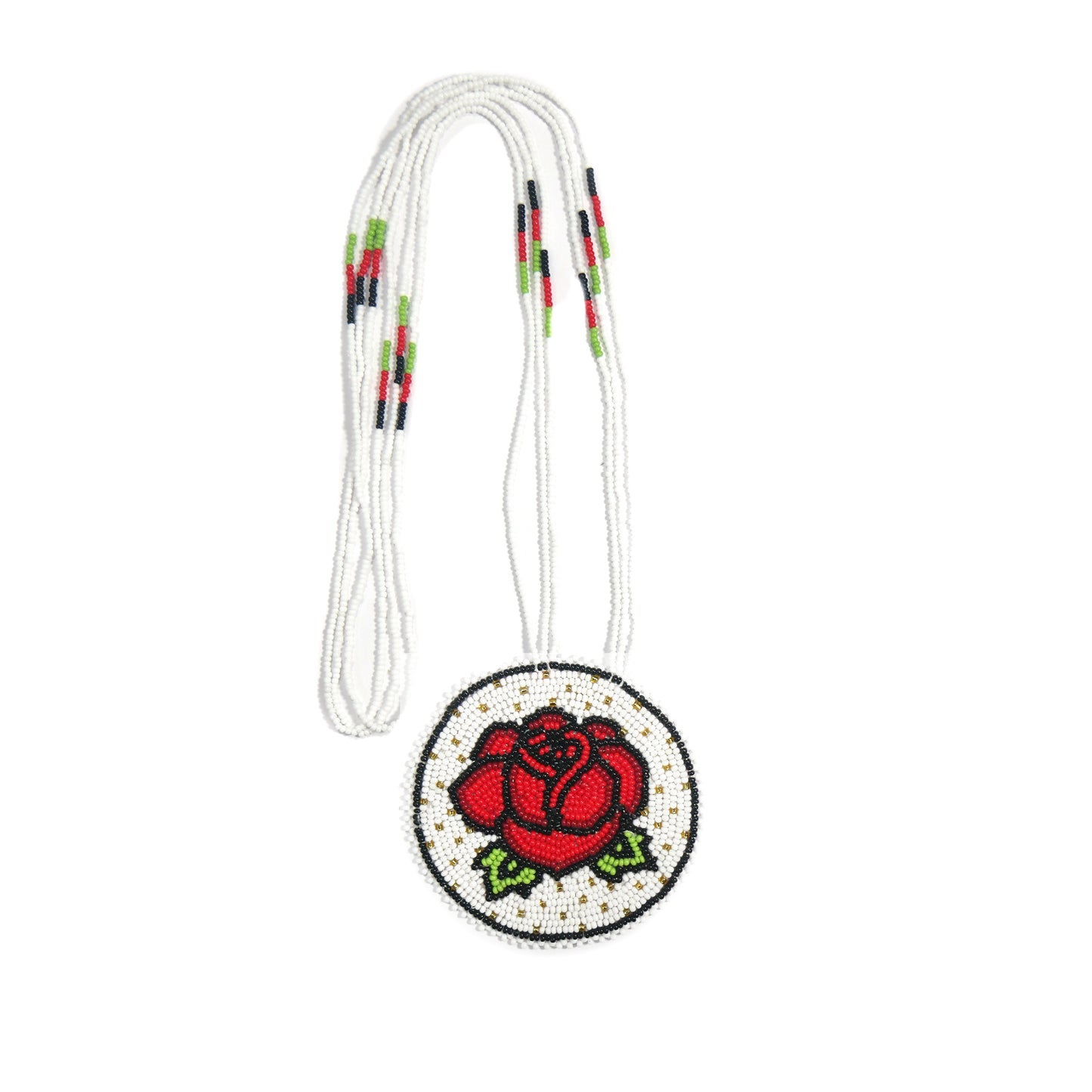 White Native American Rose Beaded Medallion Necklace ( Handmade )