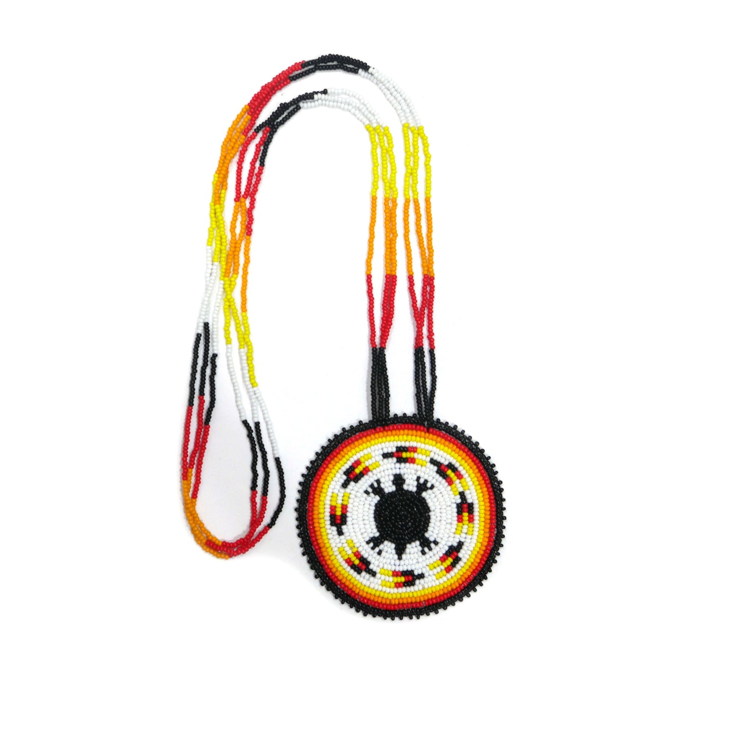 White & Black Native American Turtle Beaded Medallion Necklace ( Handmade )