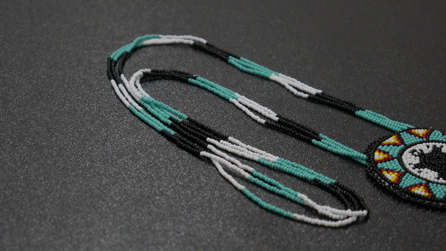 Turquoise & Black Native American Beaded Turtle Medallion ( Handmade )