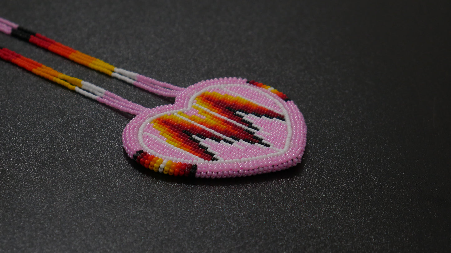 Pink Heart Native American Beaded Medallion Necklace ( Handmade )