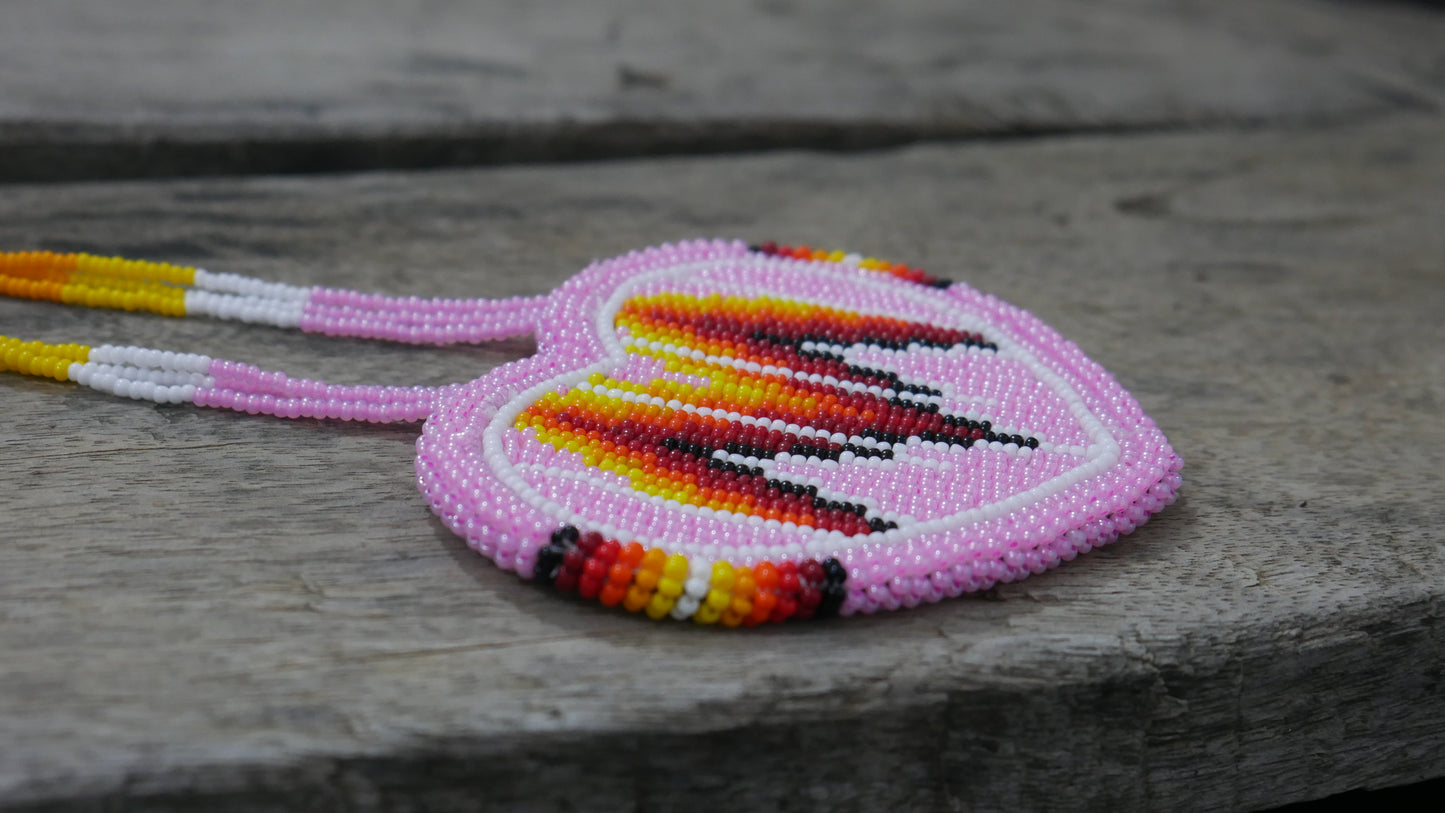 Pink Heart Native American Beaded Medallion Necklace ( Handmade )