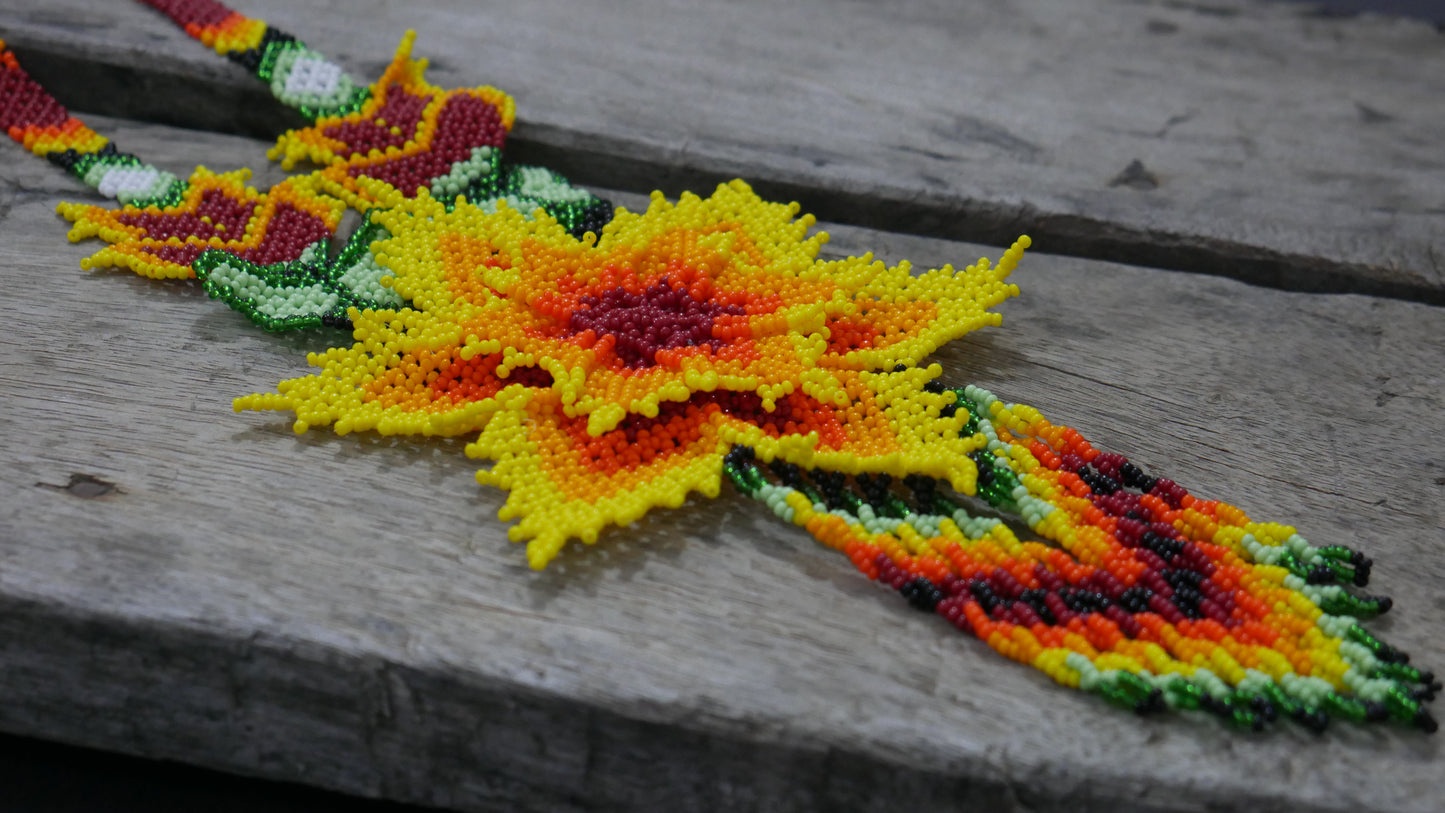 Yellow Native American Beaded huichol Necklace( Handmade )