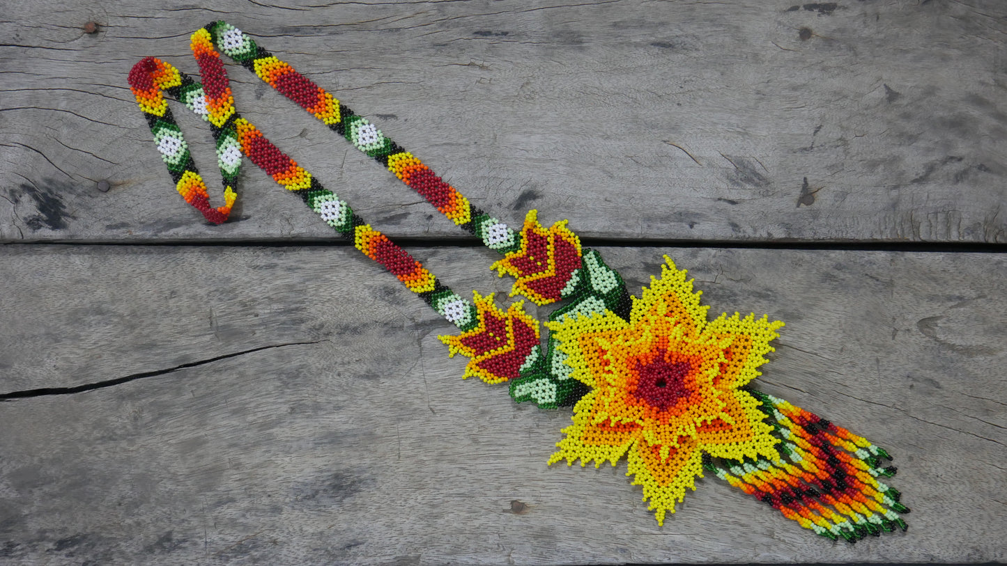 Yellow Native American Beaded huichol Necklace( Handmade )
