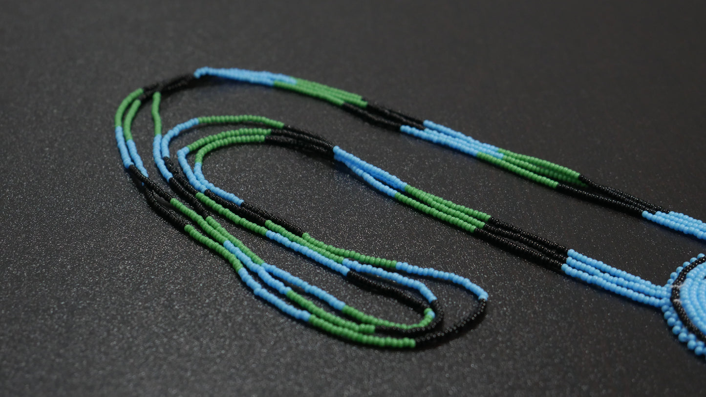 Sky-Blue Native American Turtle Beaded Medallion Necklace ( Handmade )
