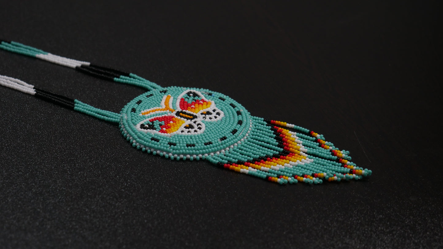 Turquoise Native American Butterfly Beaded Medallion Necklace ( Handmade )