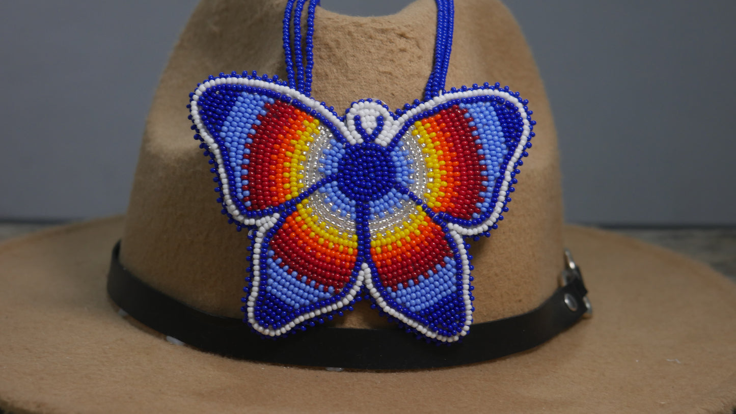 Blue Native American Butterfly Beaded Medallion Necklace ( Handmade )