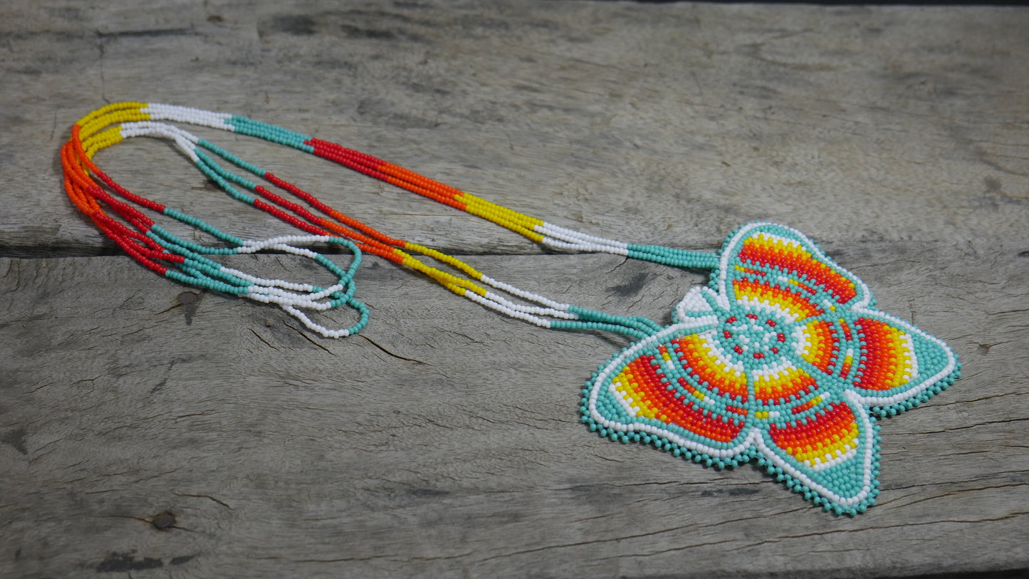 Turquoise Native American Butterfly Beaded Medallion Necklace ( Handmade )