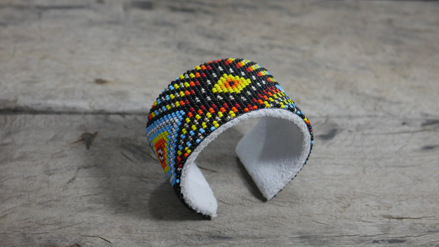 Black Multi-color Beaded Cuff Bracelet native American seed beads Adjustable cuff bracelet (Handmade)
